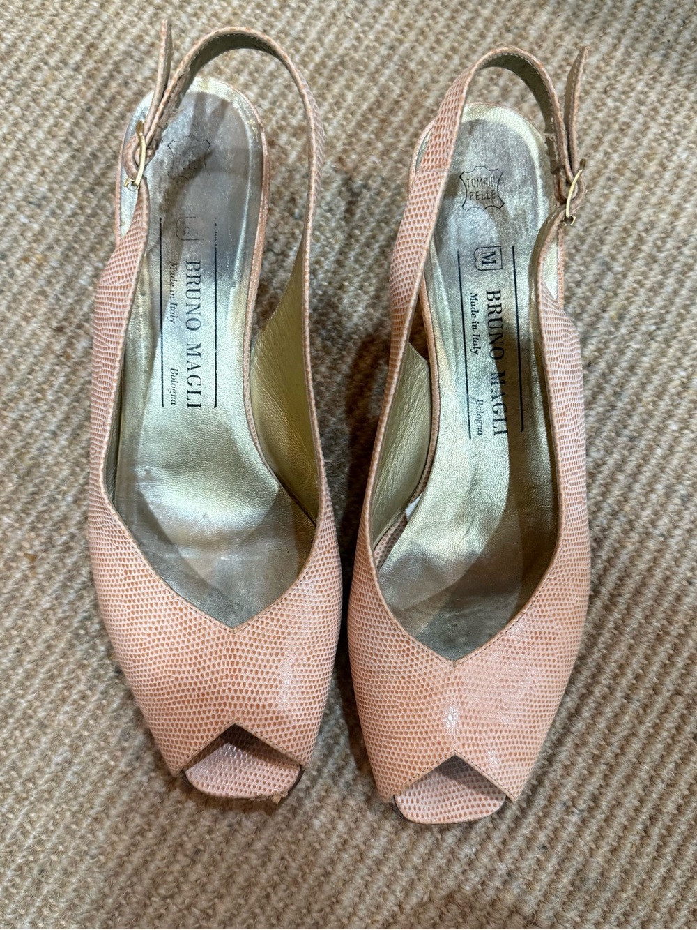 Bruno Magli Peach Textured Slingback Peep-Toe Pumps
